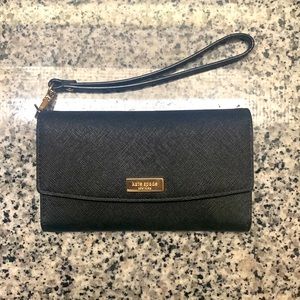 KATE SPADE WRISTLET BLACK WITH GOLD HARDWARE PHONE POCKET CARD HOLDERS